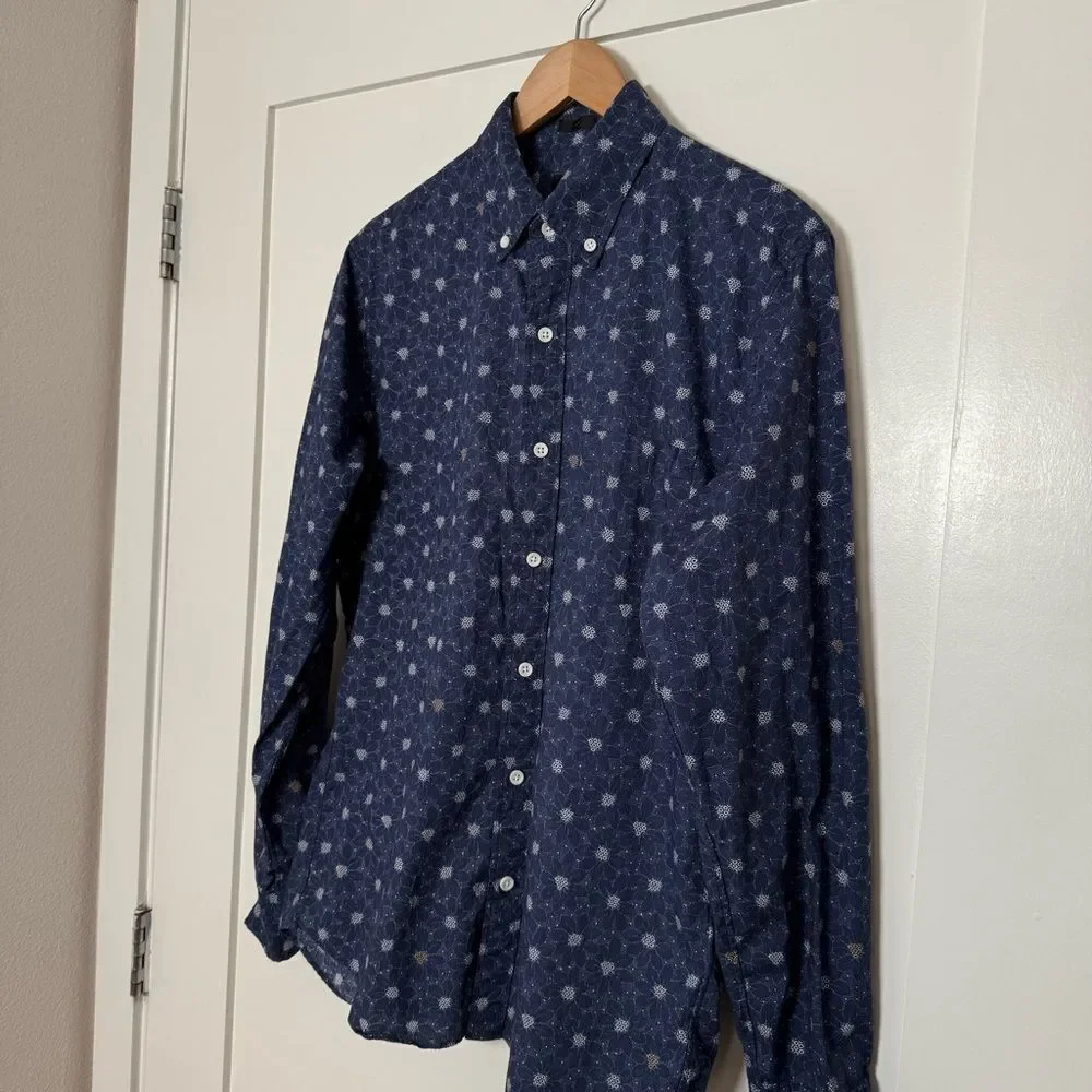 J Crew Shirt Mens Sz M Navy Blue Slim Fit Floral Button Down Long Sleeve Preppy